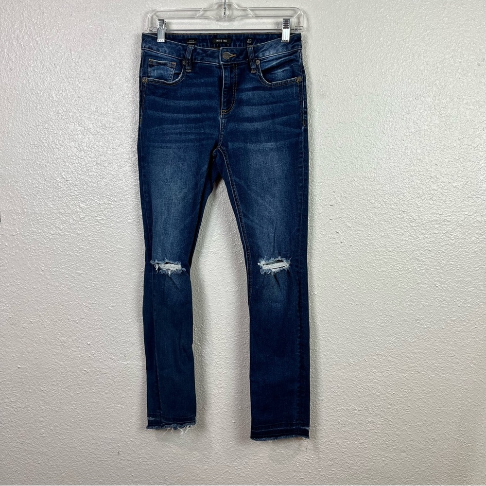 Miss Me Mid Rise Ankle Straight‎ Jeans Womens 27 Blue Distressed Stretch